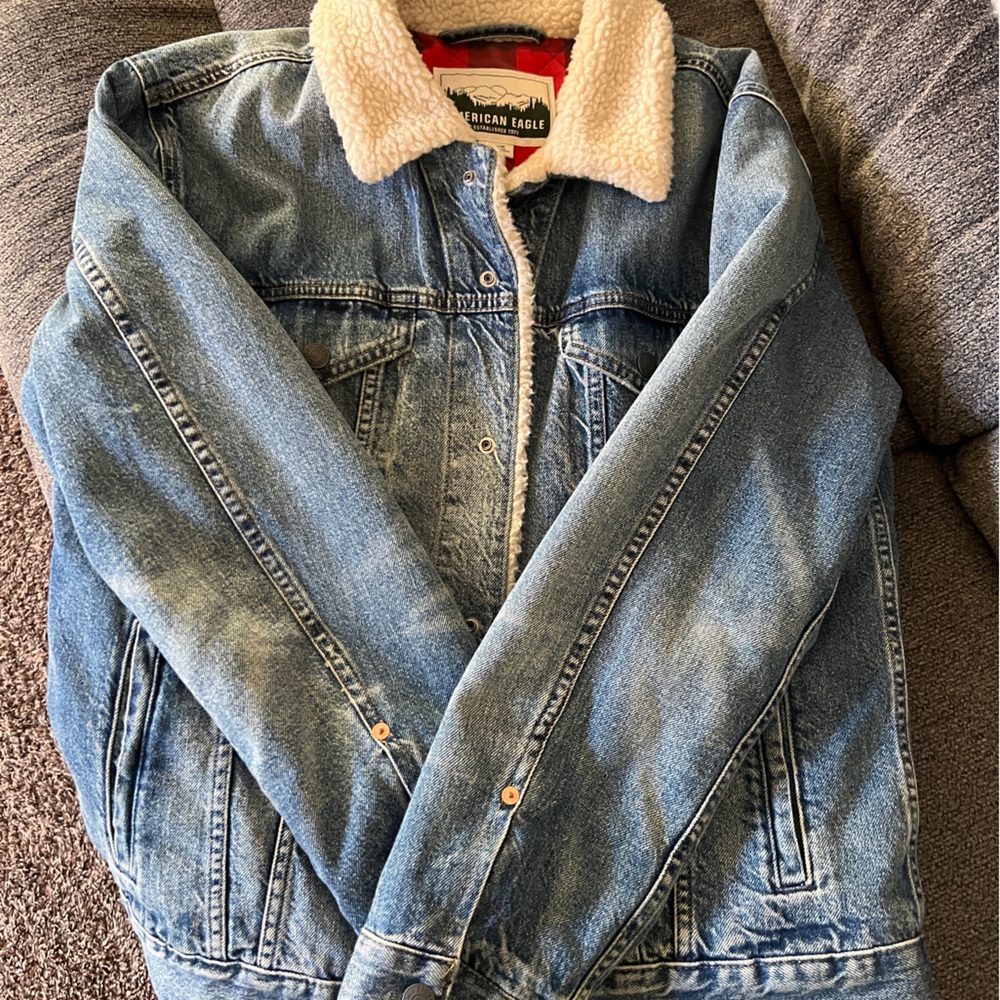 American Eagle Denim Jacket with Sherpa Collar, Like New